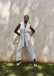 Destiny Linen Jumpsuit, Ivory Navy, hi-res