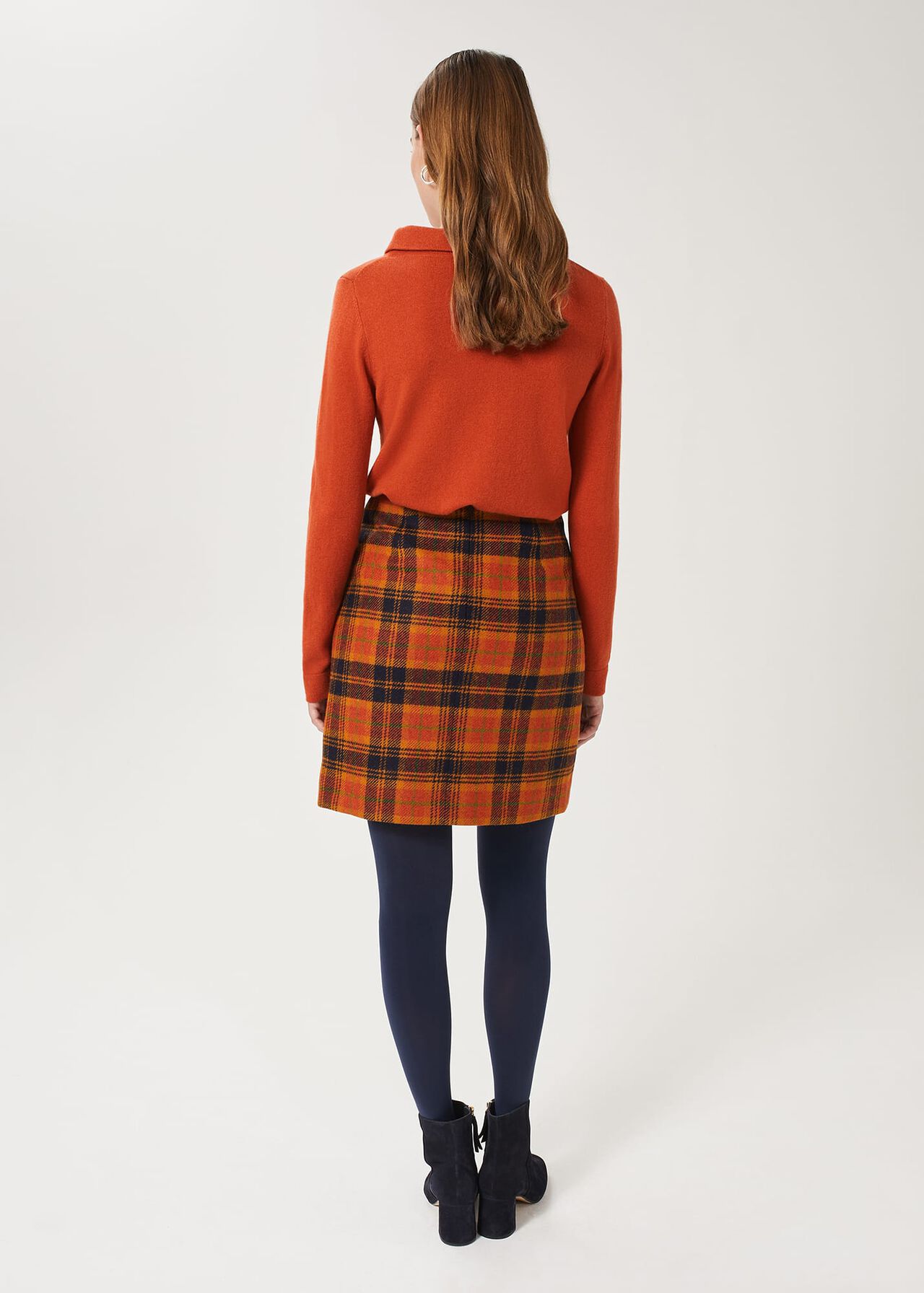 Ruthie Wool Skirt, Orange Navy, hi-res