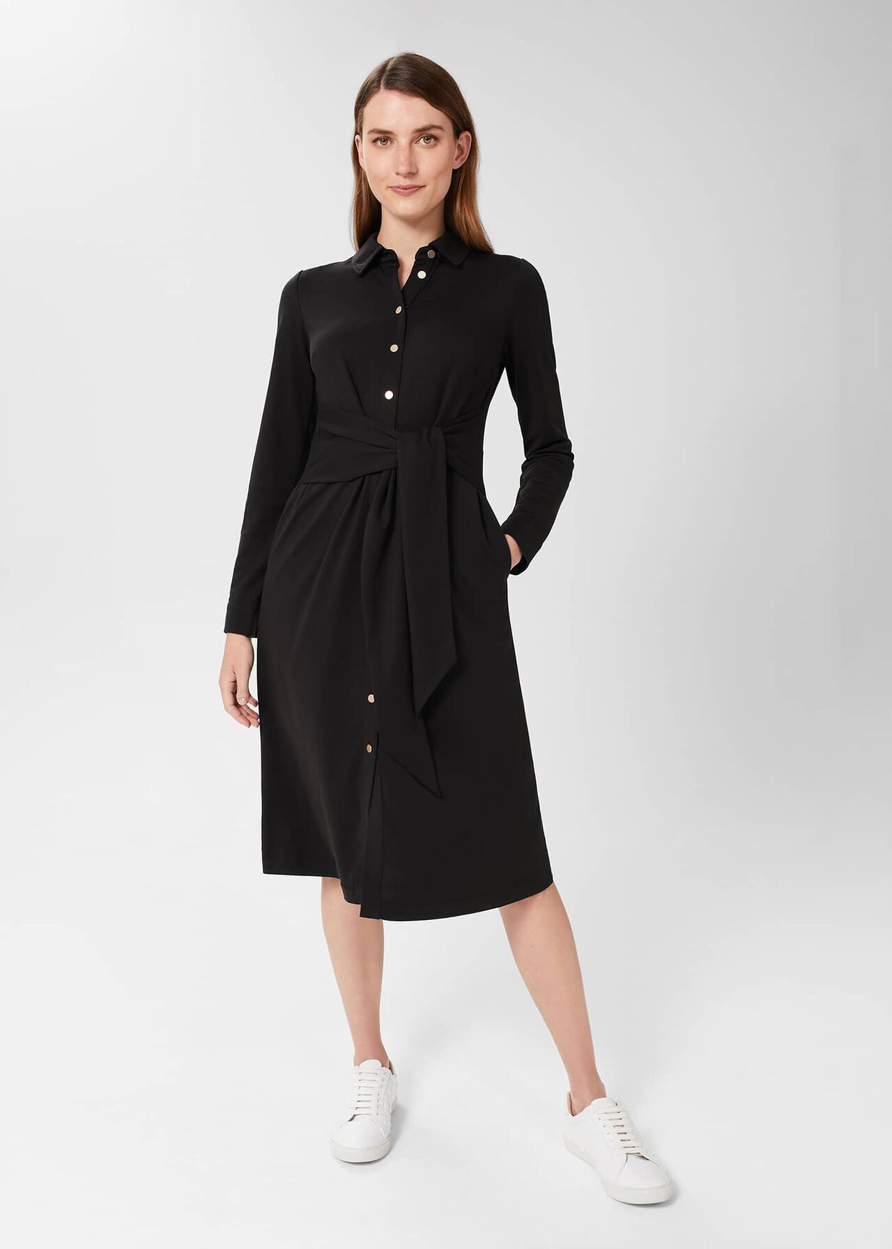 Karina Belted Jersey Dress , Black, hi-res