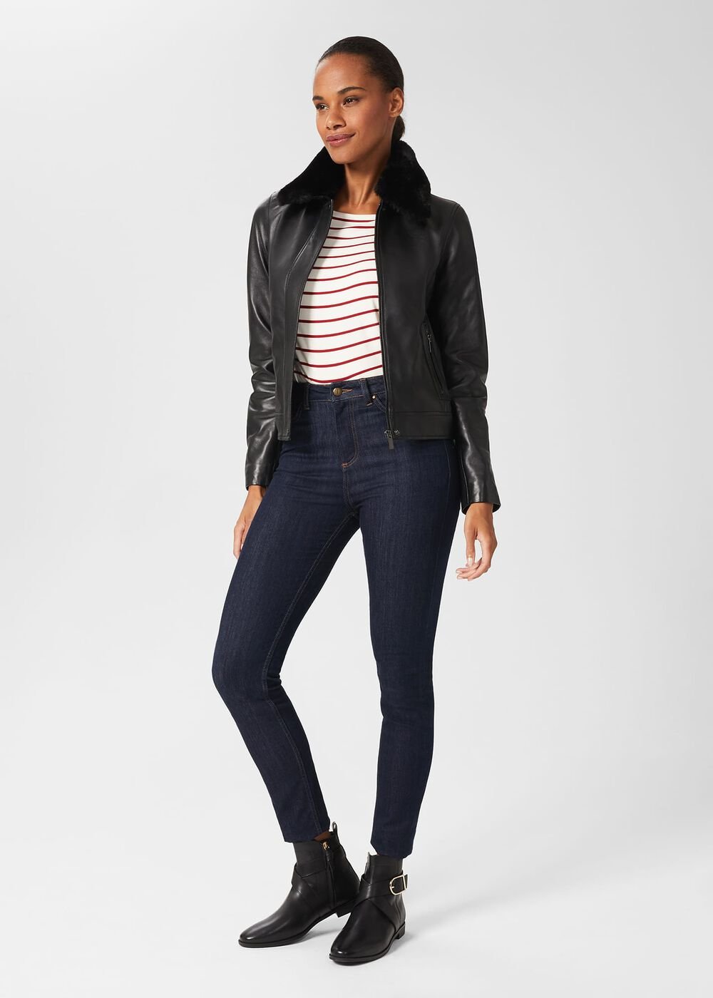 Ruthie Leather Ankle Boots, Black, hi-res