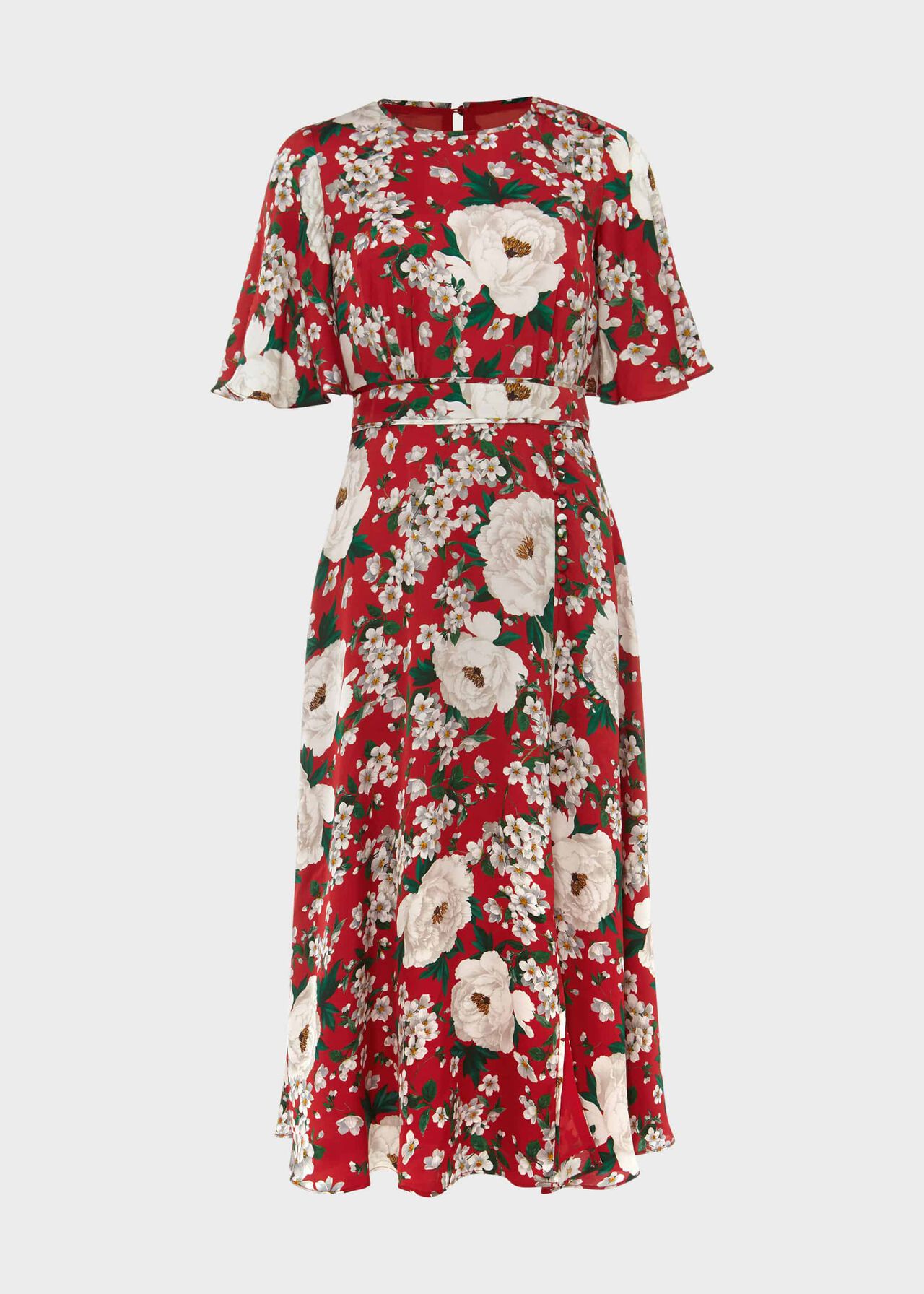 Bella Floral Print Satin Dress, Red Multi, hi-res