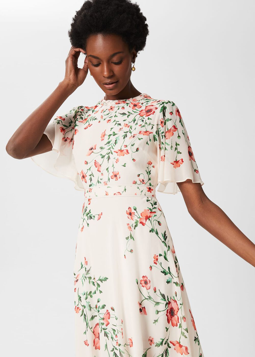 Gianna Silk Floral Dress, Cream Red Multi, hi-res