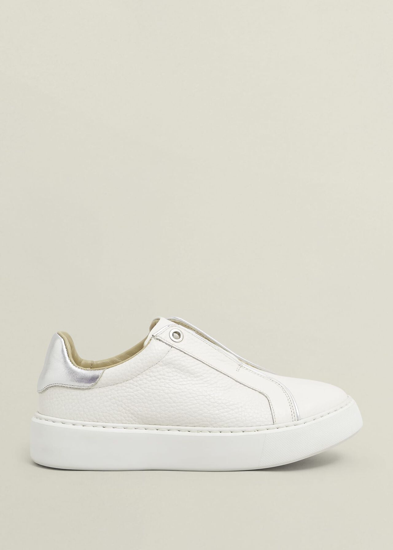 Greta Slip-On Leather Trainers, Ivory Silver, hi-res
