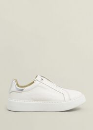 Greta Slip-On Leather Trainers, Ivory Silver, hi-res