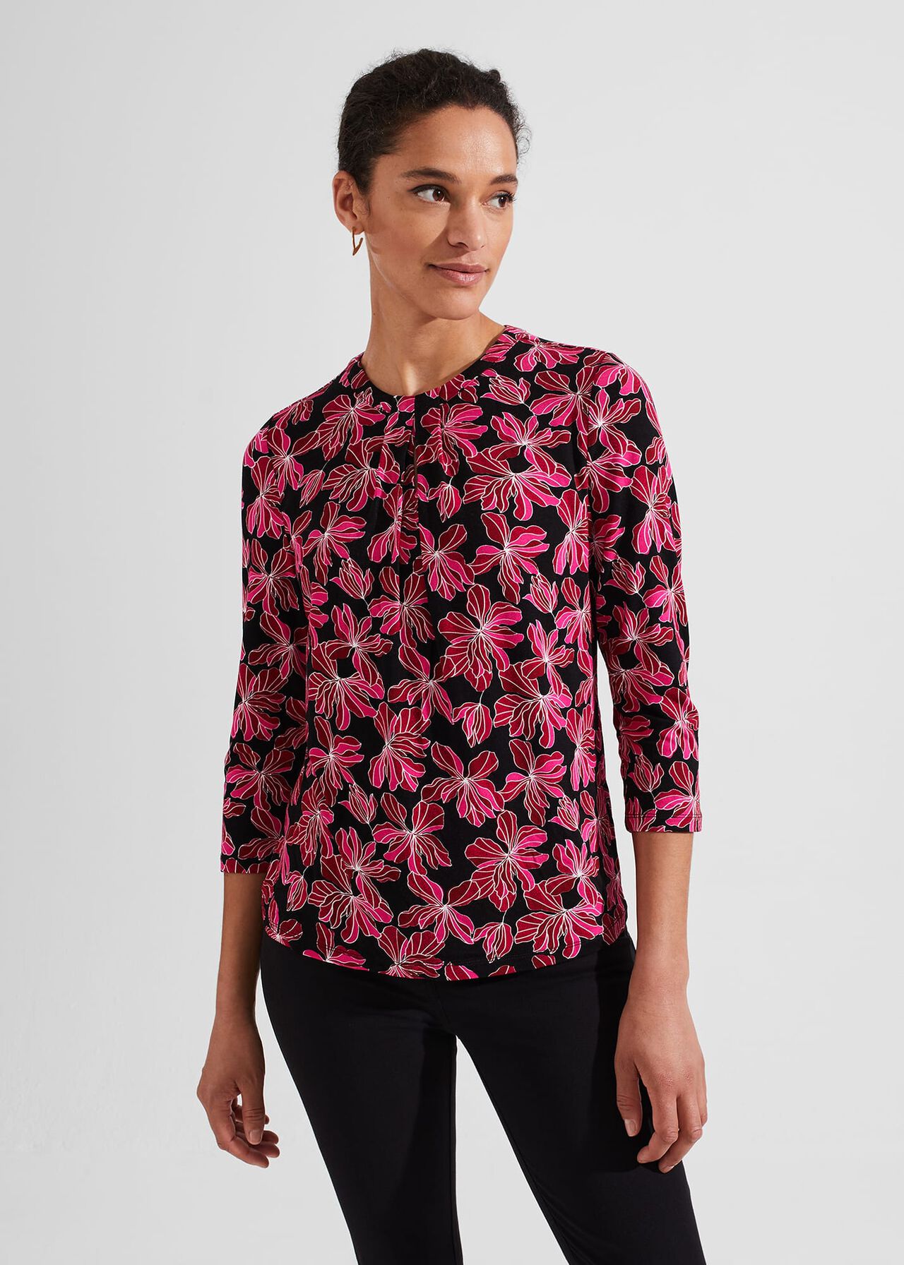 Julia Printed Top, Black Pink, hi-res