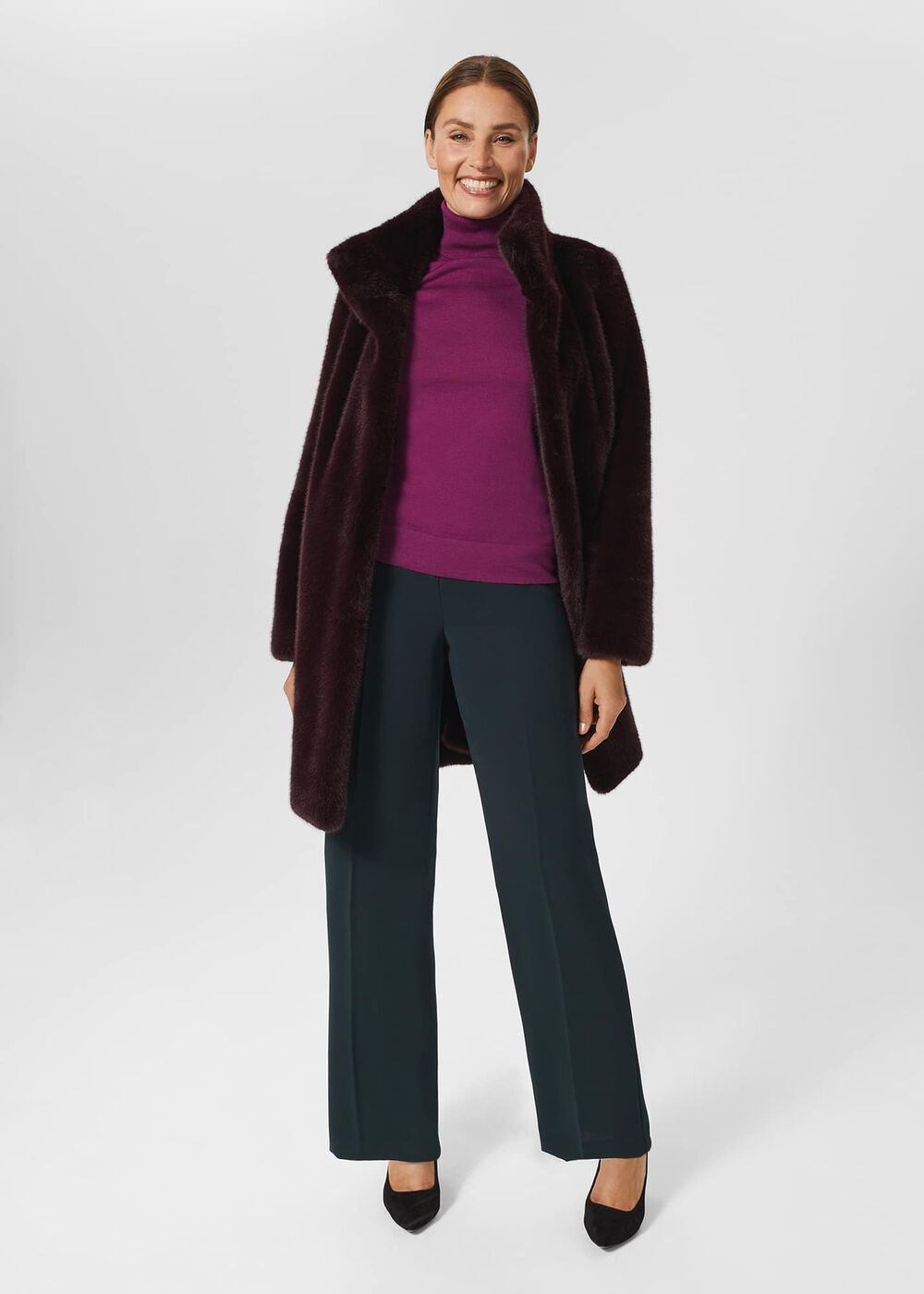 Lara Merino Wool Roll Neck Jumper, Deep Plum, hi-res