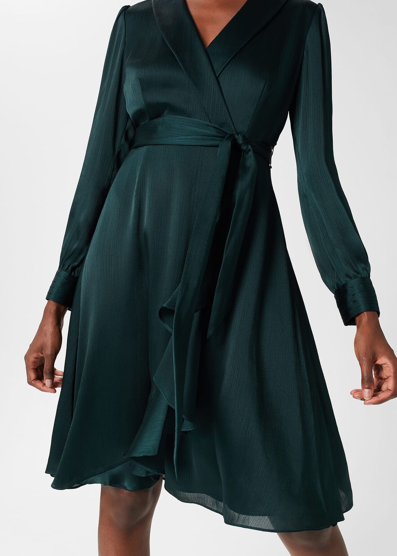 Sally Fit And Flare Satin Dress, Evergreen, hi-res