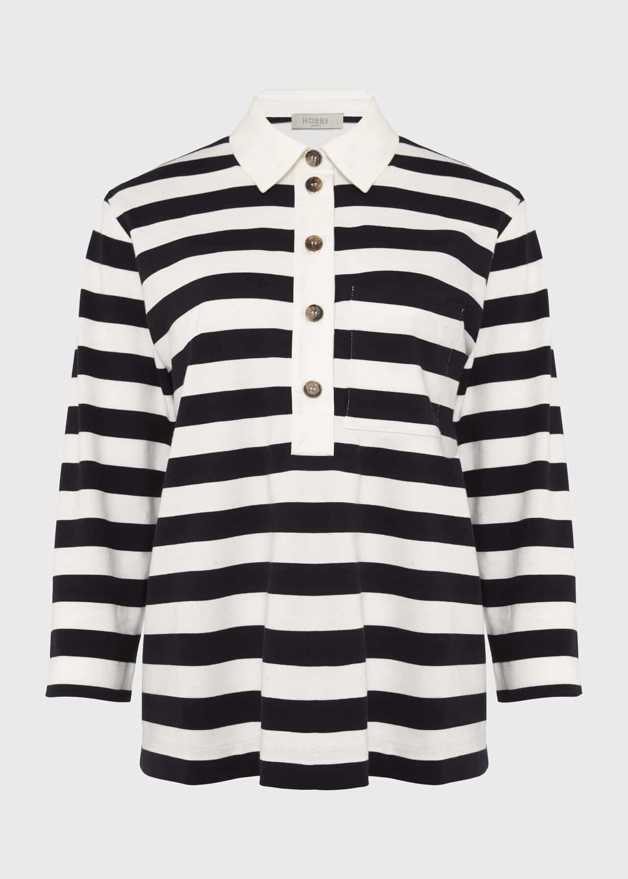 Llilie Cotton Striped Polo Shirt, Ivory Navy, hi-res