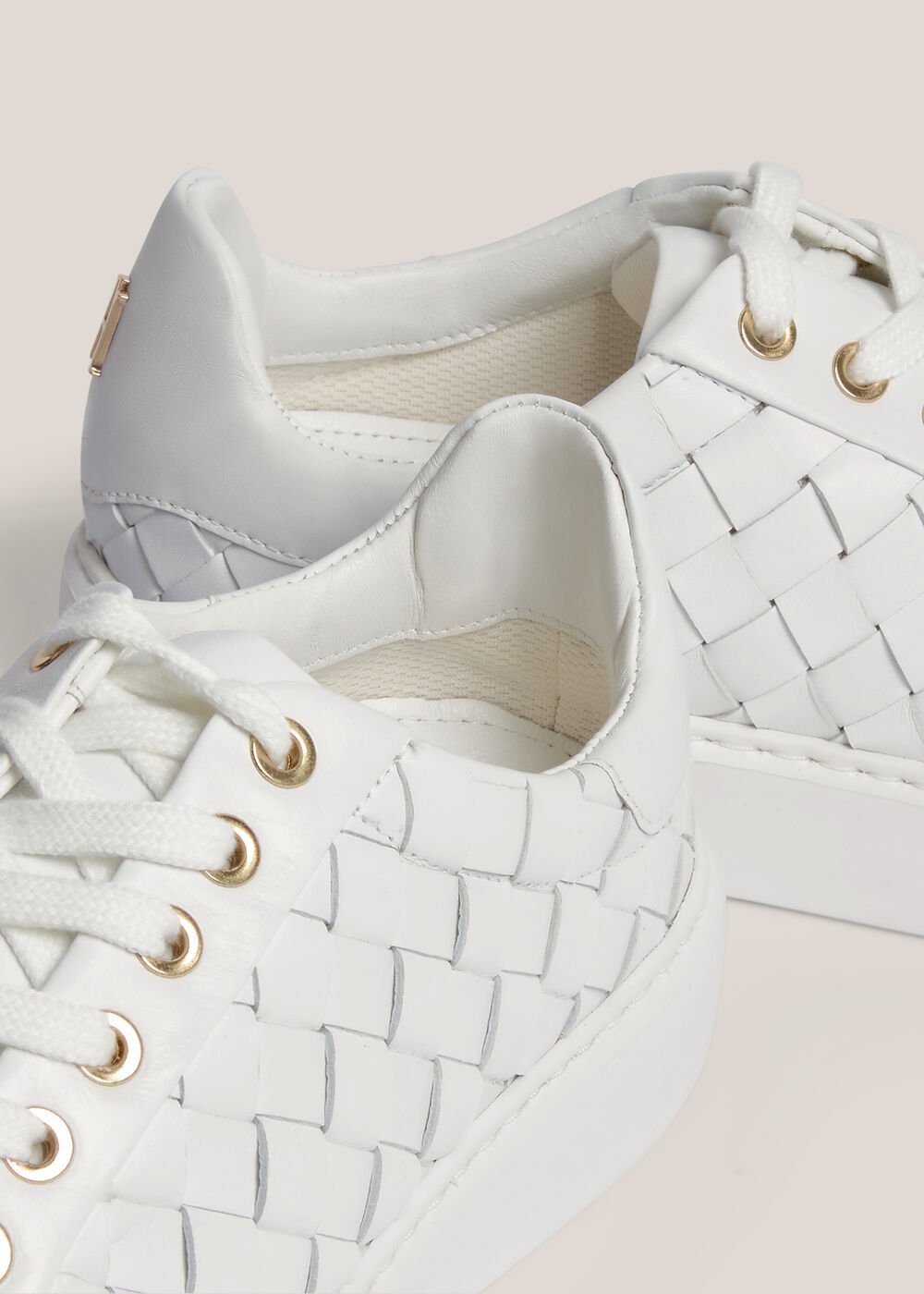 Ada Woven Leather Trainers, White, hi-res