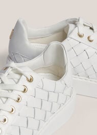 Ada Woven Leather Trainers, White, hi-res
