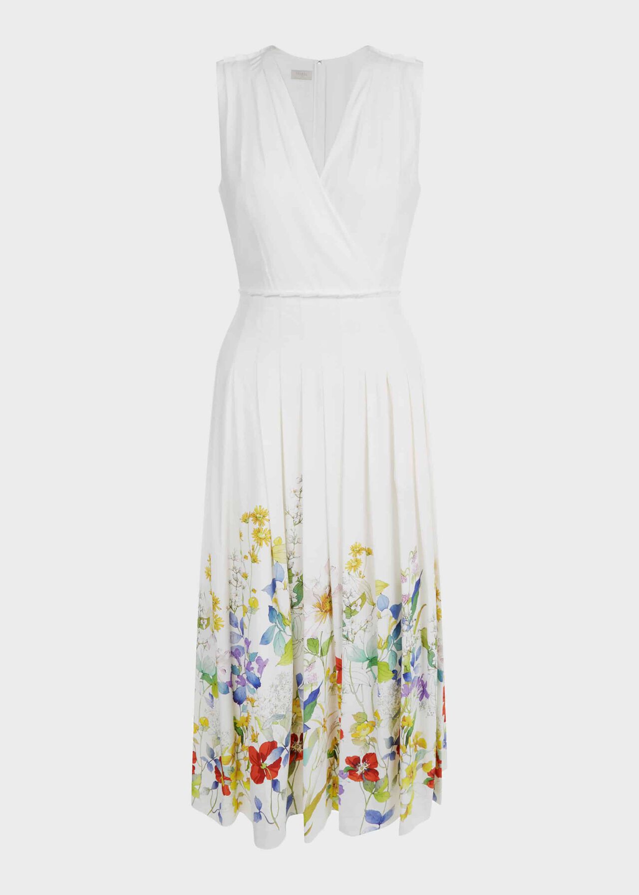 Summer Floral V Neck Midi Dress Ivory Multi