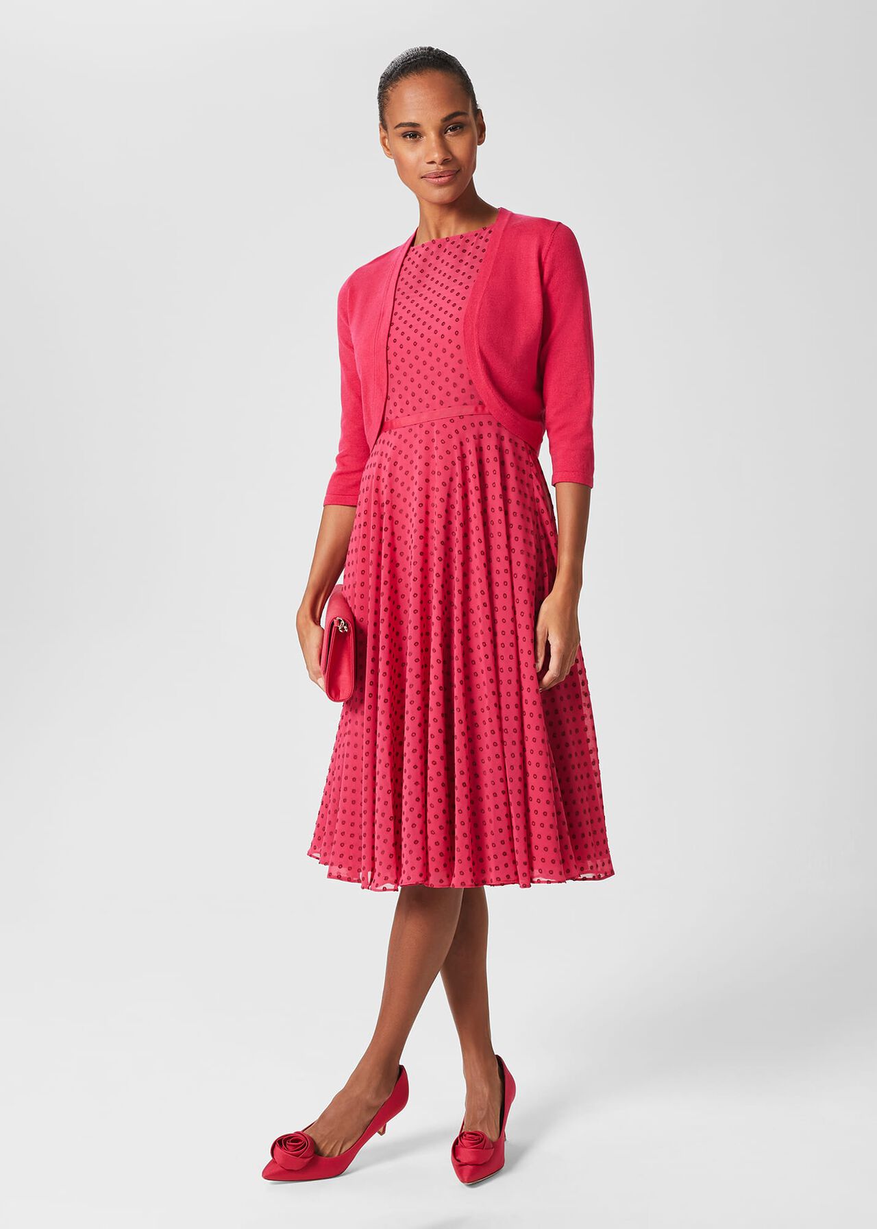 Della Spot Fit And Flare Dress, Fuchsia Pink, hi-res