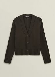 Olive Wentworth Wool Blend V Neck Button Cardigan, Dark Olive, hi-res