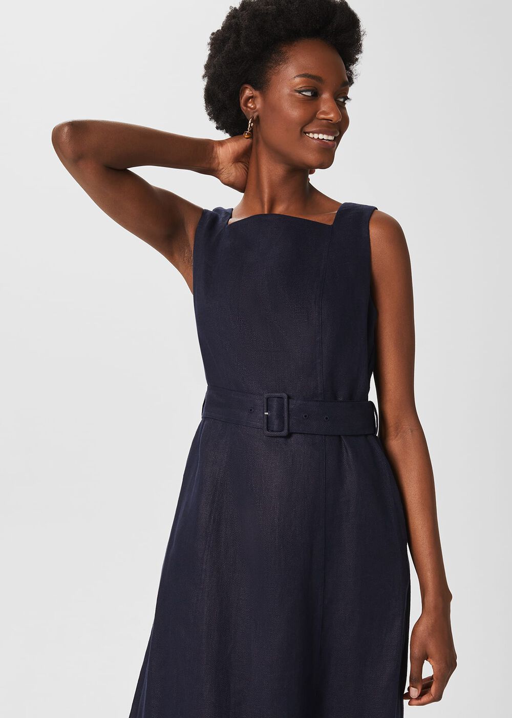 Roberta Linen Dress, Navy, hi-res