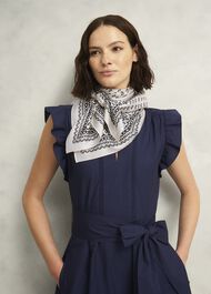 Bria Silk Scarf, Cream Navy, hi-res
