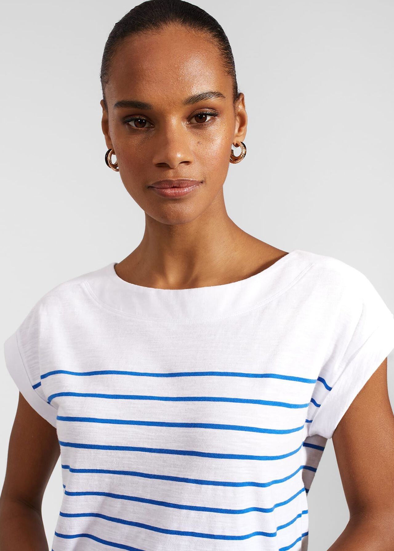 Alycia Cotton Slub Stripe T-Shirt, White Blue, hi-res