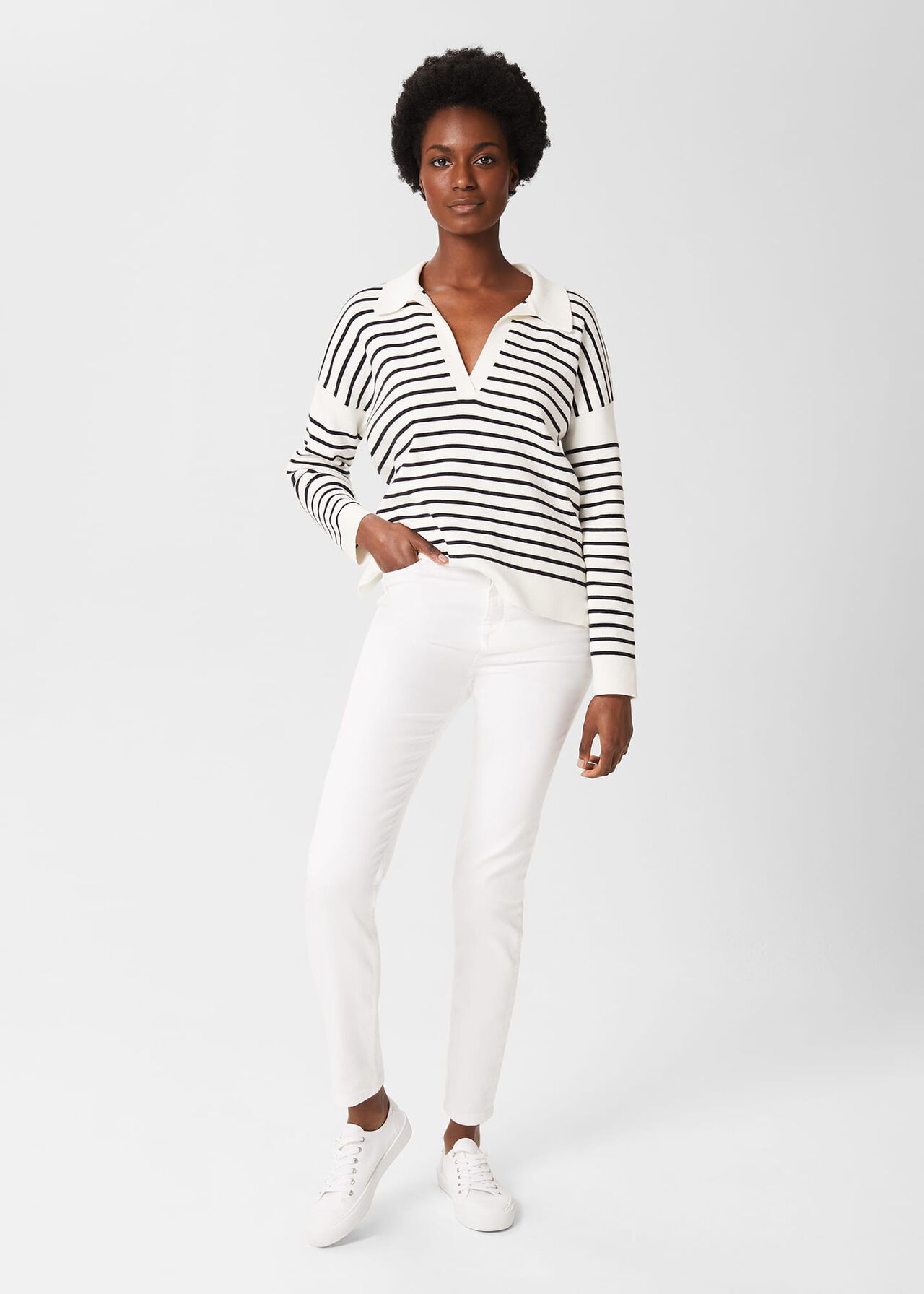 Karissa Striped Sweater, Ivory Navy, hi-res