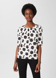 Viola Printed Top, White Black, hi-res