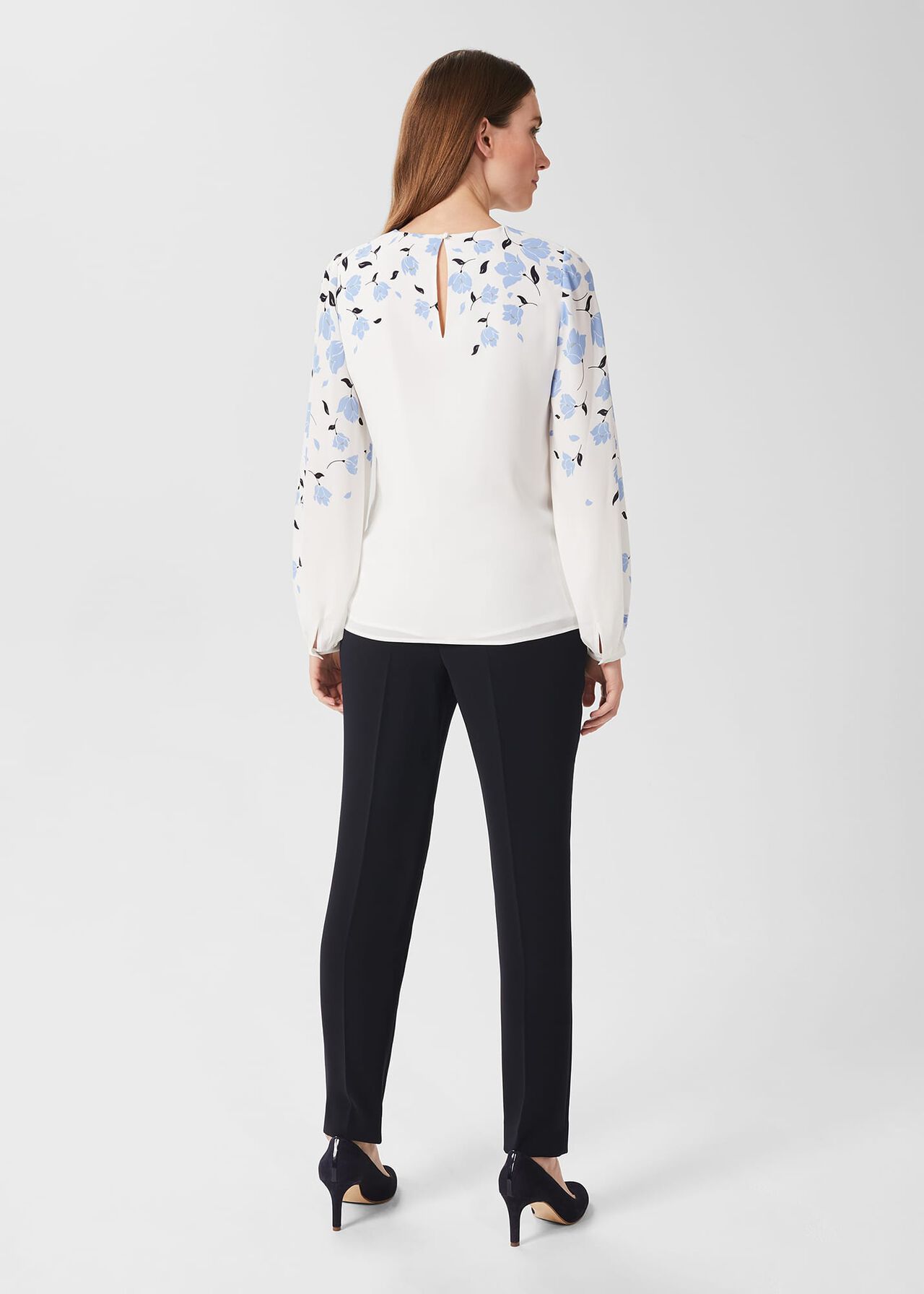 Zeoy Floral Puff Sleeve Blouse, Ivory Blue, hi-res