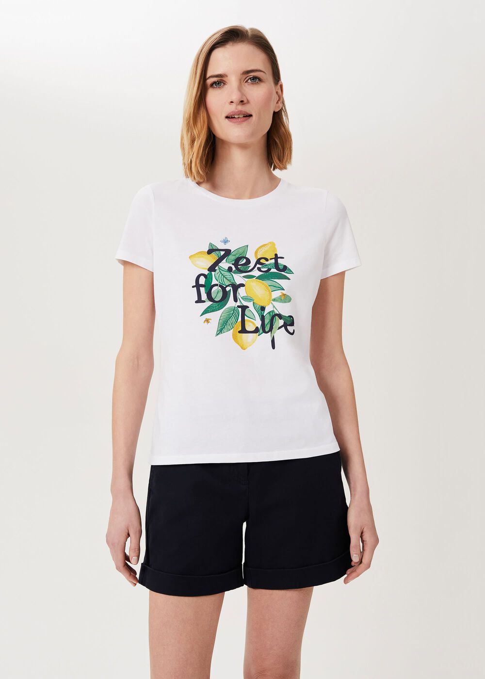 Pixie Cotton Printed T-Shirt, White Yellow, hi-res