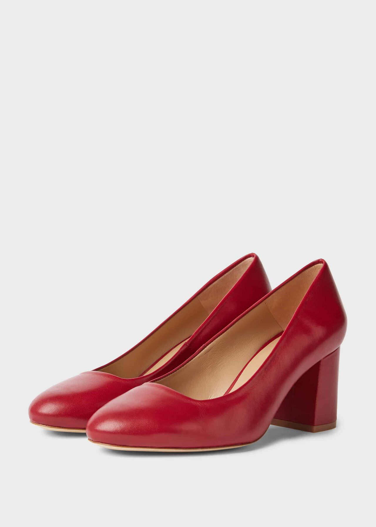 Lucy Wide Fit Leather Block Heel Court Shoes, Red, hi-res