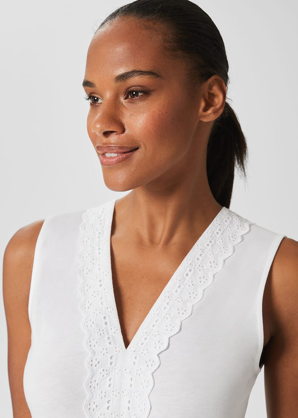 Larna Broderie Top, White, hi-res