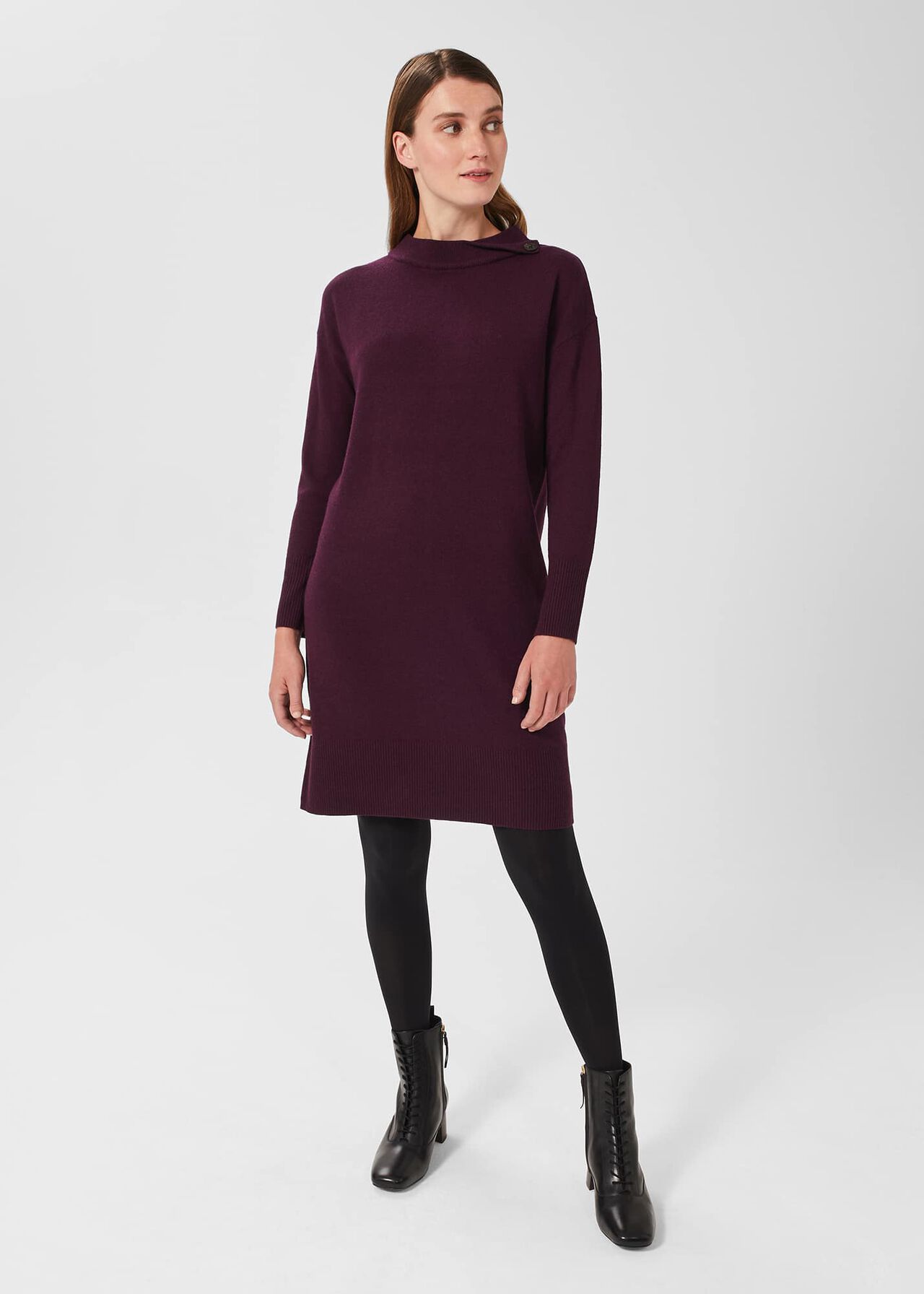 Talia Knitted Dress With Cashmere, Dark Plum, hi-res