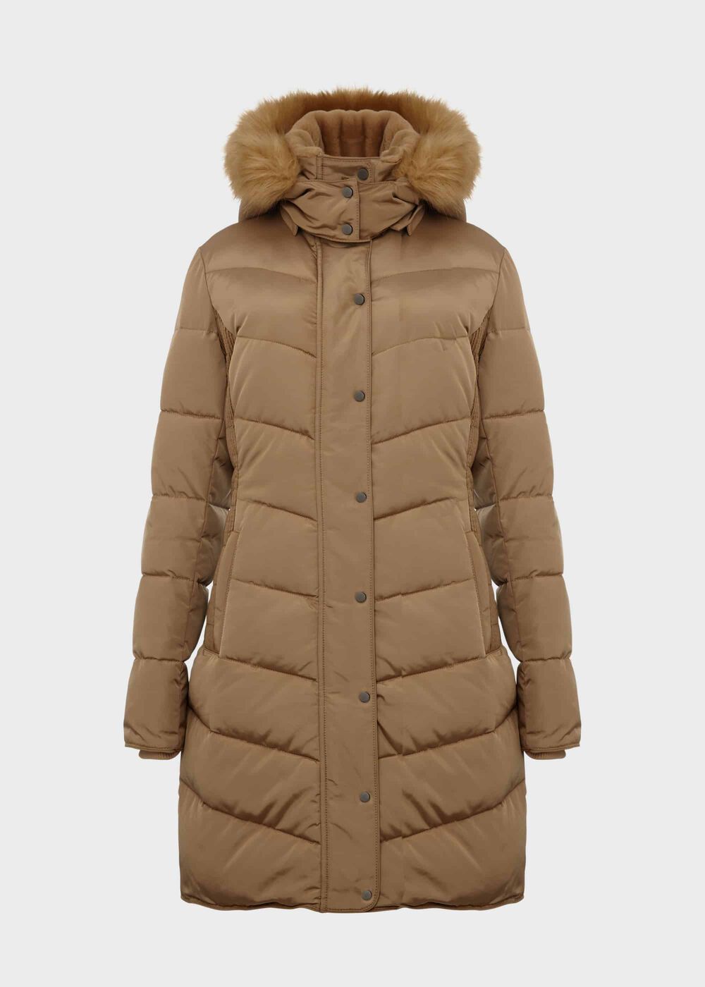Petite Lilian Puffer Jacket With Hood, Camel, hi-res