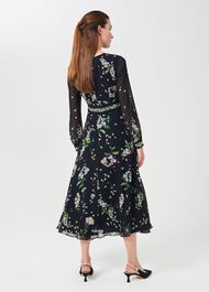 Skye Silk Floral Printed Dress, Navy Multi, hi-res