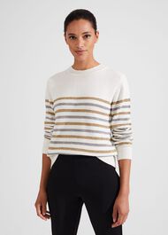 Destiny Sparkle Stripe Jumper, Ivory Silver, hi-res