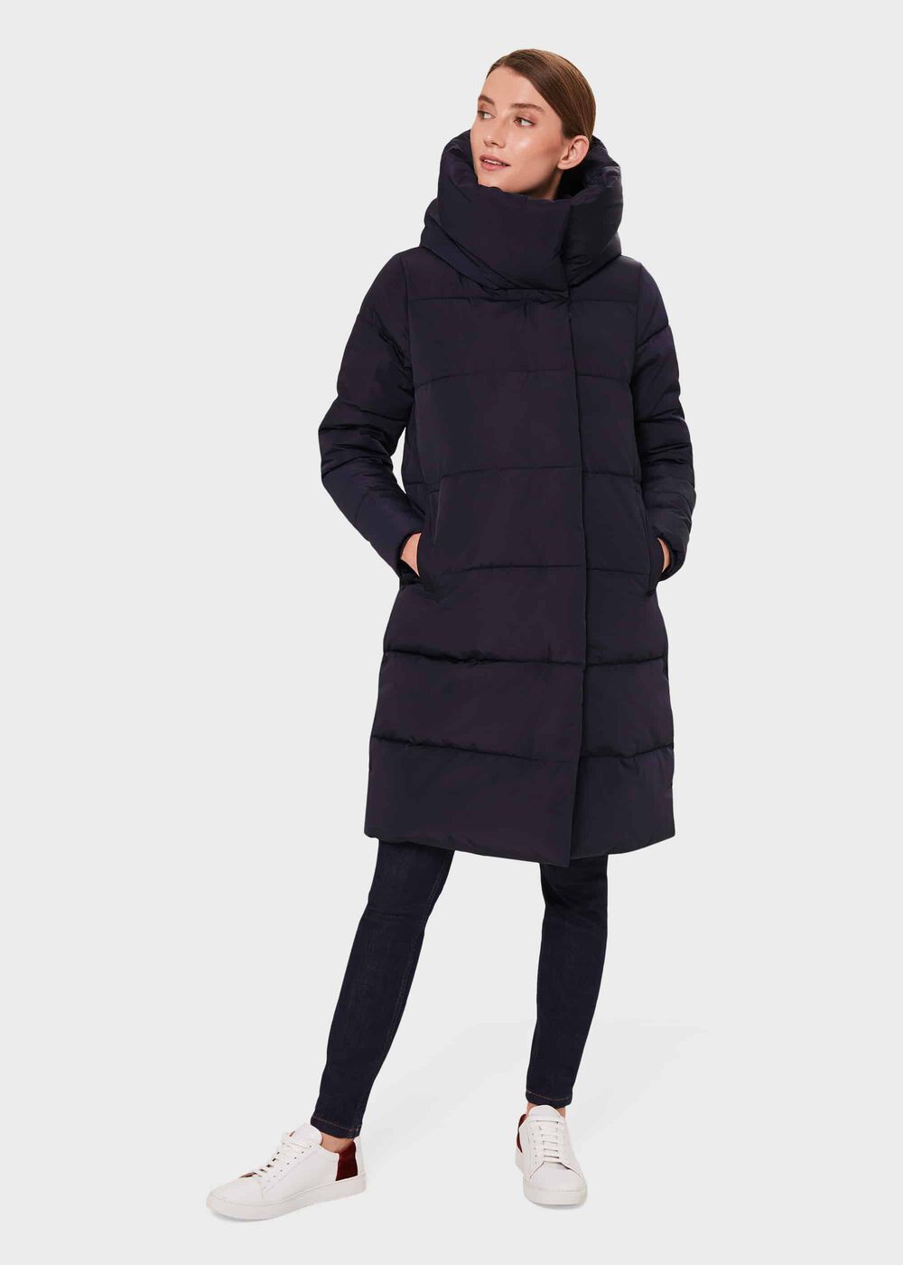 Heather Puffer Jacket With Hood, Navy, hi-res