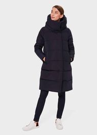 Heather Puffer Jacket With Hood, Navy, hi-res