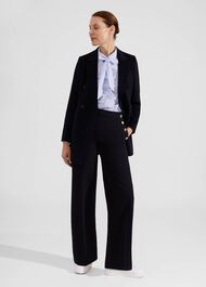 Hana Wide Leg Cotton Blend Pants, Navy, hi-res