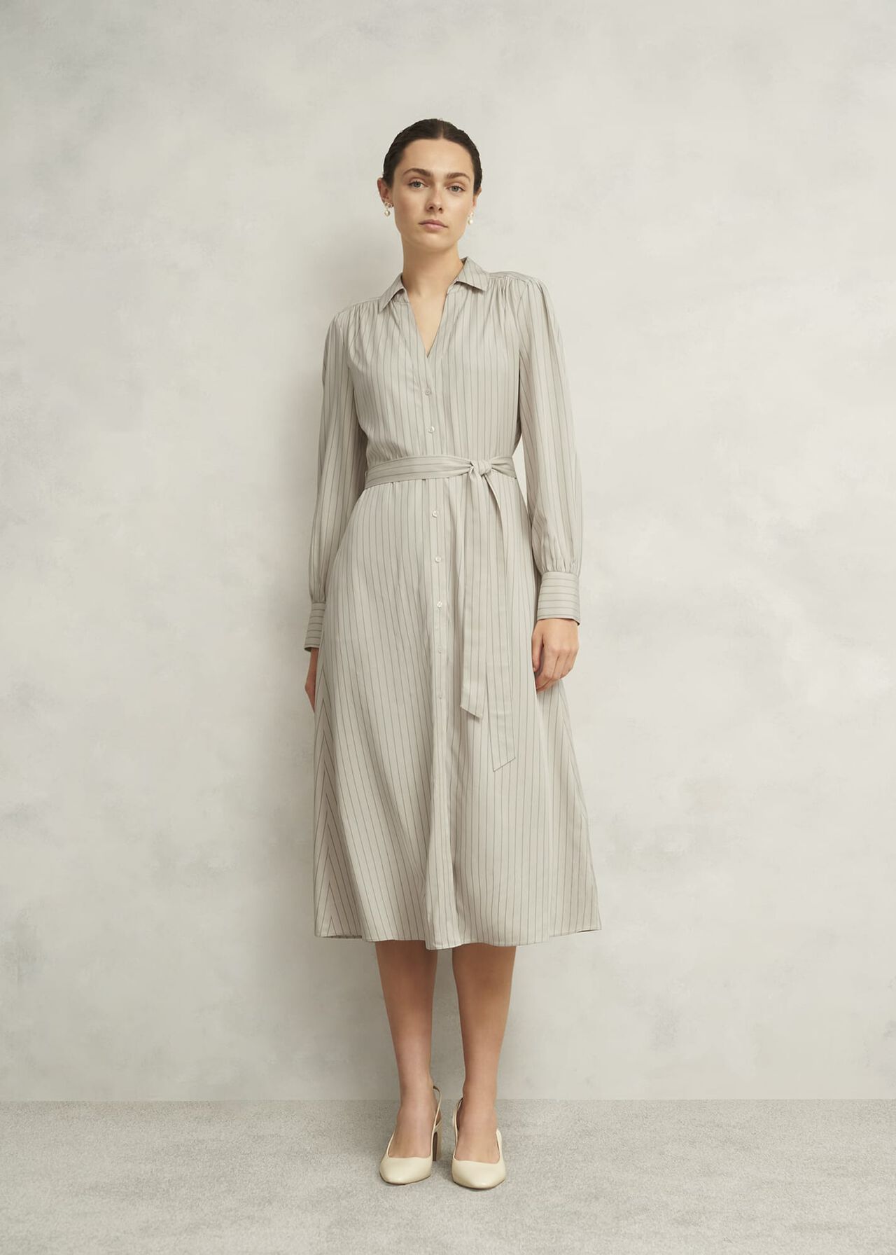 Neutral Eleanor Stripe Shirt Dress, Soft Beige, hi-res