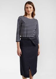 Ashleigh Linen Skirt, Navy, hi-res