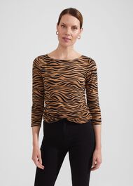 Sonya Printed Top, Camel Black, hi-res