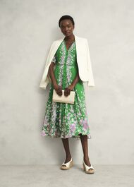 Ana Silk Floral Dress, Green Pink, hi-res