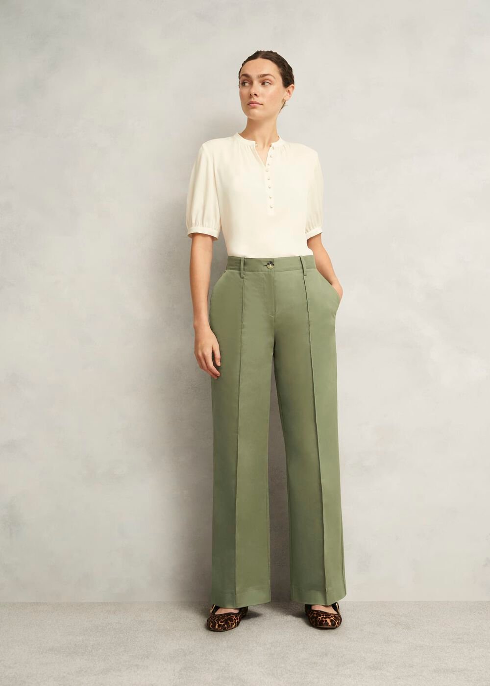 Dark Sage Green Kayley Cotton Trousers, Dark Sage, hi-res