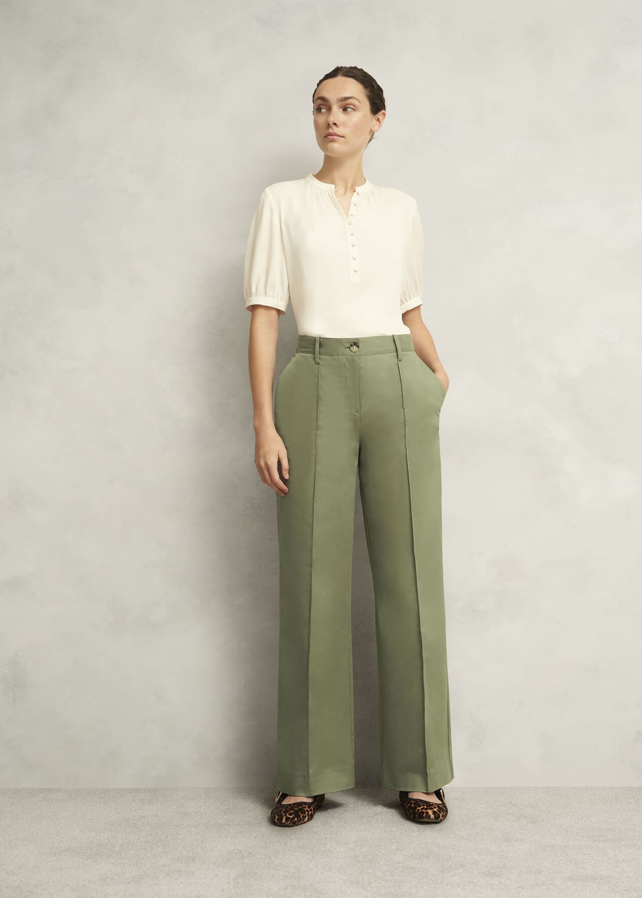 Dark Sage Green Kayley Cotton Pants, Dark Sage, hi-res