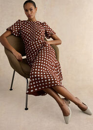 Dorothy Spot Midi Dress, Brown Ivory, hi-res