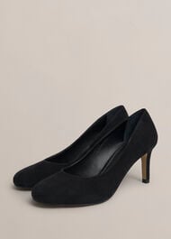 Lizzie Suede Court Shoes, Black, hi-res