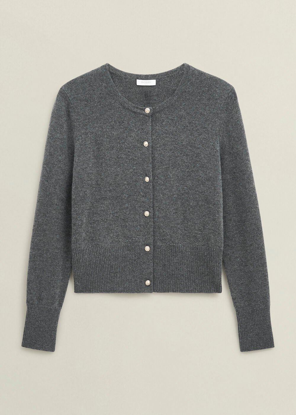 Lulah Wool Blend Fur Collar Knitted Cardigan, Charcoal Grey, hi-res