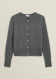 Lulah Wool Blend Fur Collar Knitted Cardigan, Charcoal Grey, hi-res