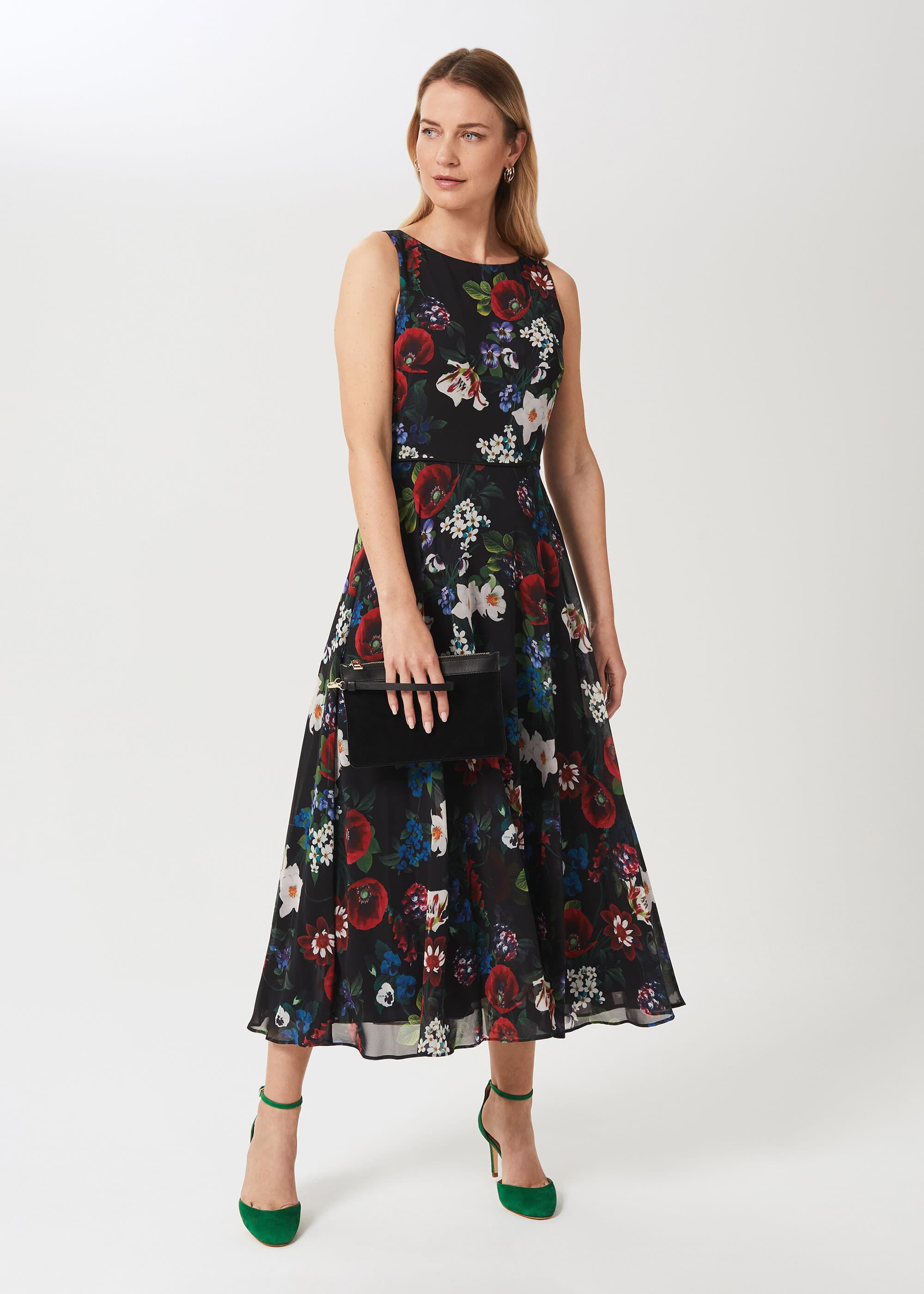 floral midi dress black