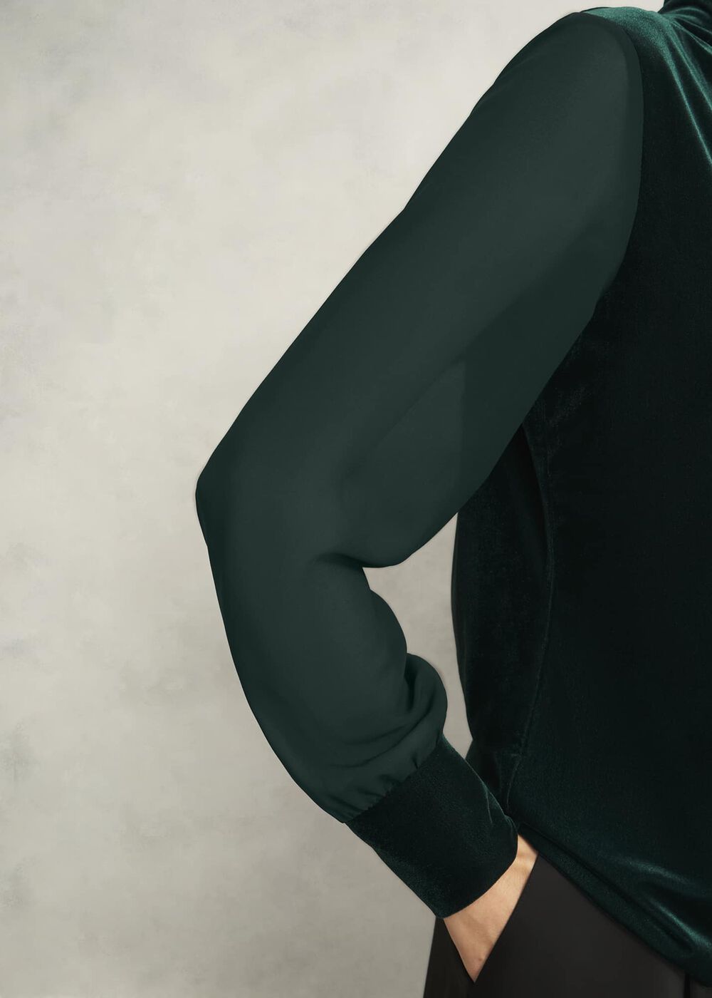 Aimee Velvet V Neck 3/4 Sleeve Top, Ponderosa Green, hi-res