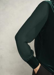 Aimee Velvet V Neck 3/4 Sleeve Top, Ponderosa Green, hi-res