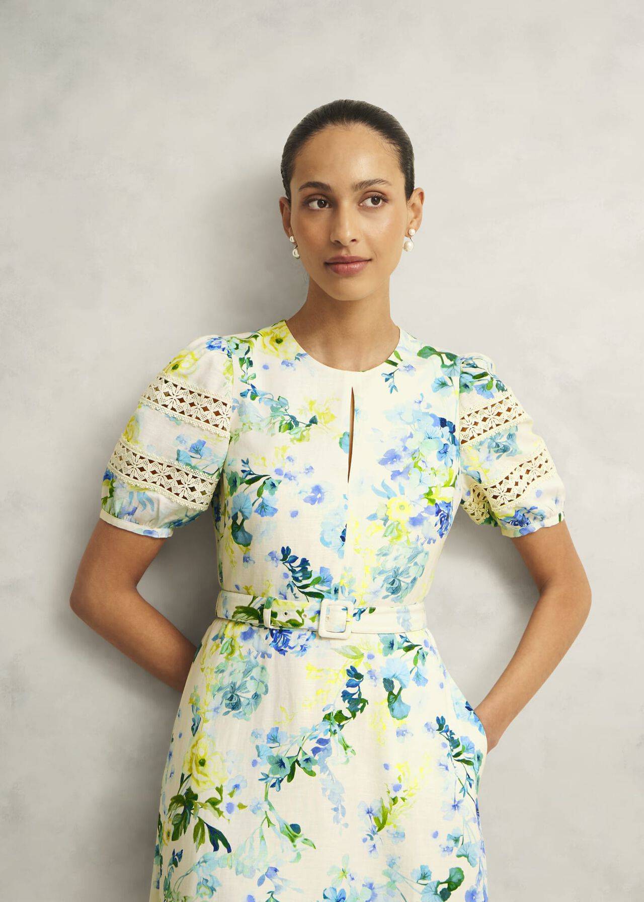 Winnie Floral Linen Dress, Ivory Multi, hi-res