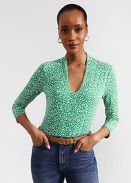 Aimee Printed Top, Green Ivory, hi-res