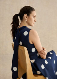 Petite Mia Satin Spot Dress, Midnight Ivory, hi-res