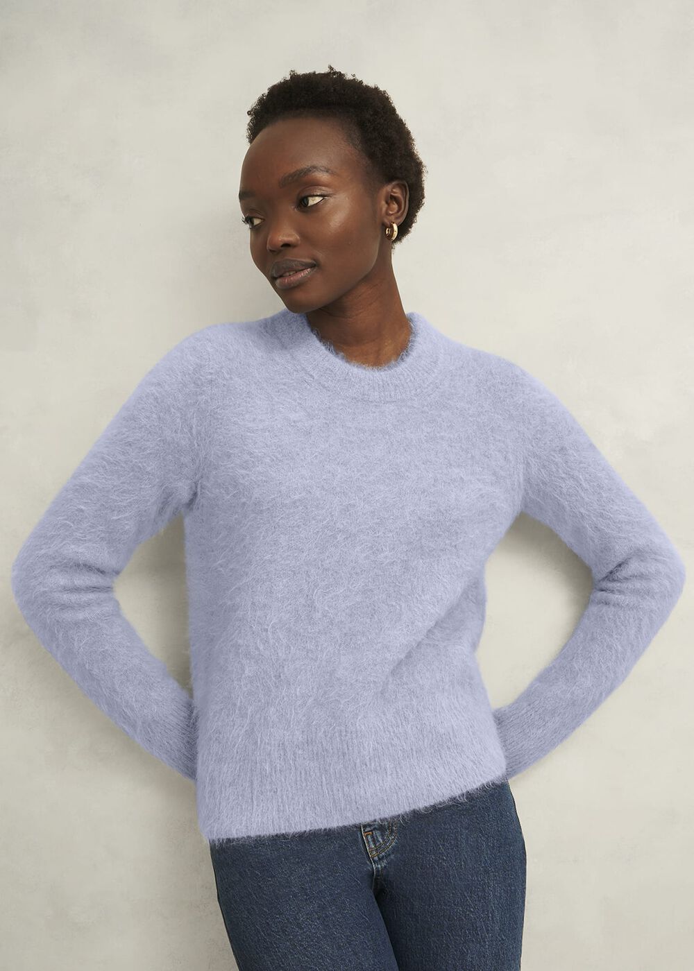 Felicity Alpaca Blend Fluffy Brushed Jumper, Pale Blue Marl, hi-res